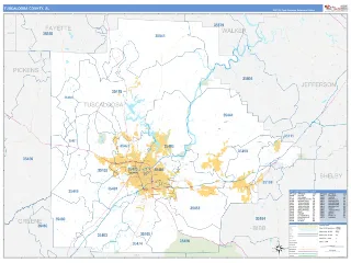 Tuscaloosa County, AL Business Reference style ZIP Code wall map