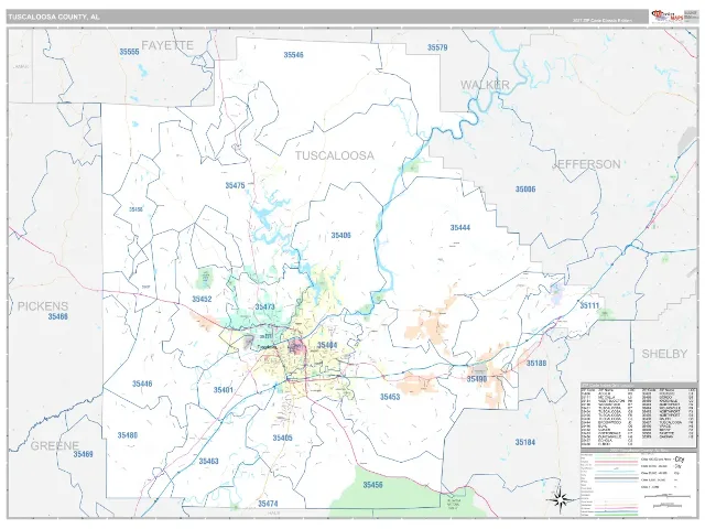 Tuscaloosa County, AL ZIP Code Wall Map, Classic style