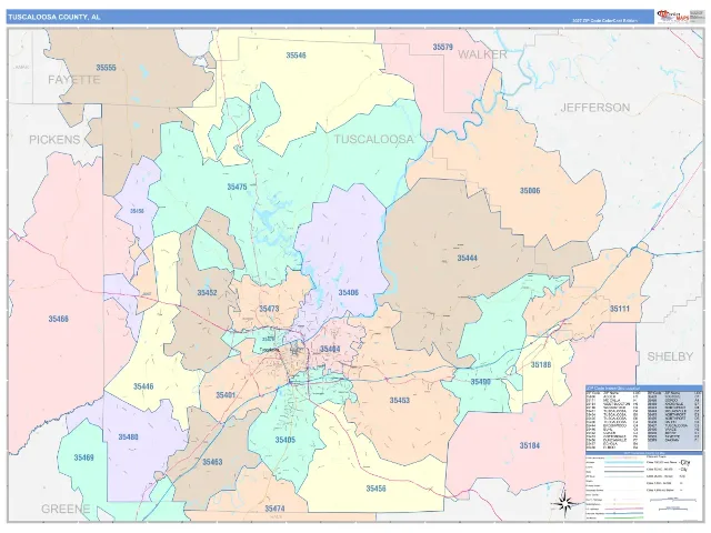 Tuscaloosa County, AL ZIP Code Wall Map, ColorCast style