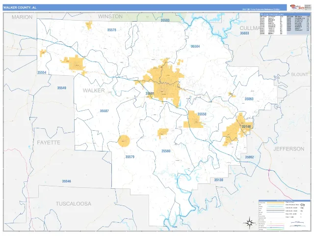 Walker County, AL ZIP Code Wall Map, Business Reference style