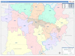 Walker County, AL ColorCast style ZIP Code wall map