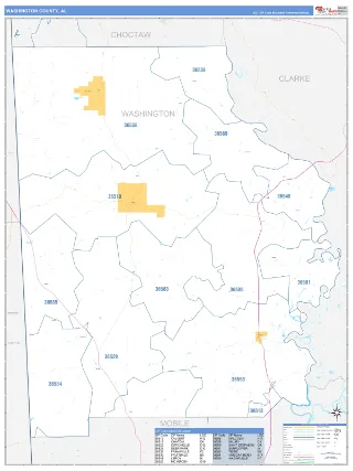 Washington County, AL Business Reference style ZIP Code wall map