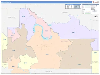 Wilcox County, AL ColorCast style ZIP Code wall map
