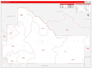 Wilcox County, AL RedLine style ZIP Code wall map