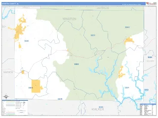 Winston County, AL Business Reference style ZIP Code wall map