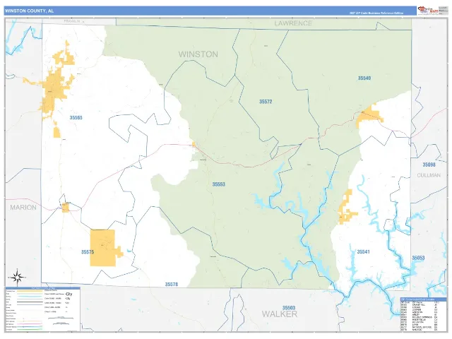 Winston County, AL ZIP Code Wall Map, Business Reference style