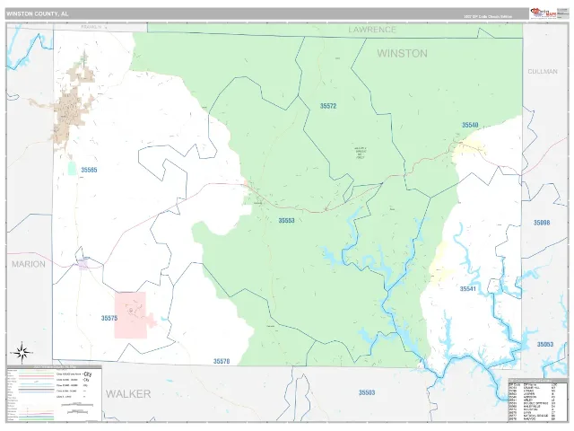 Winston County, AL ZIP Code Wall Map, Classic style