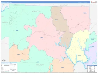 Winston County, AL ColorCast style ZIP Code wall map