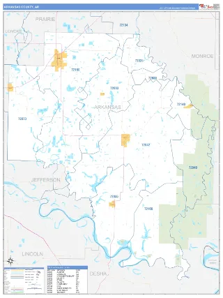 Arkansas County, AR Business Reference style ZIP Code wall map