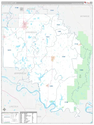 Arkansas County, AR Classic style ZIP Code wall map