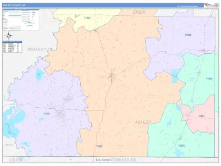 Ashley County, AR ColorCast style ZIP Code wall map