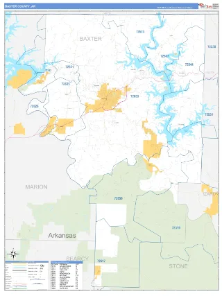 Baxter County, AR Business Reference style ZIP Code wall map