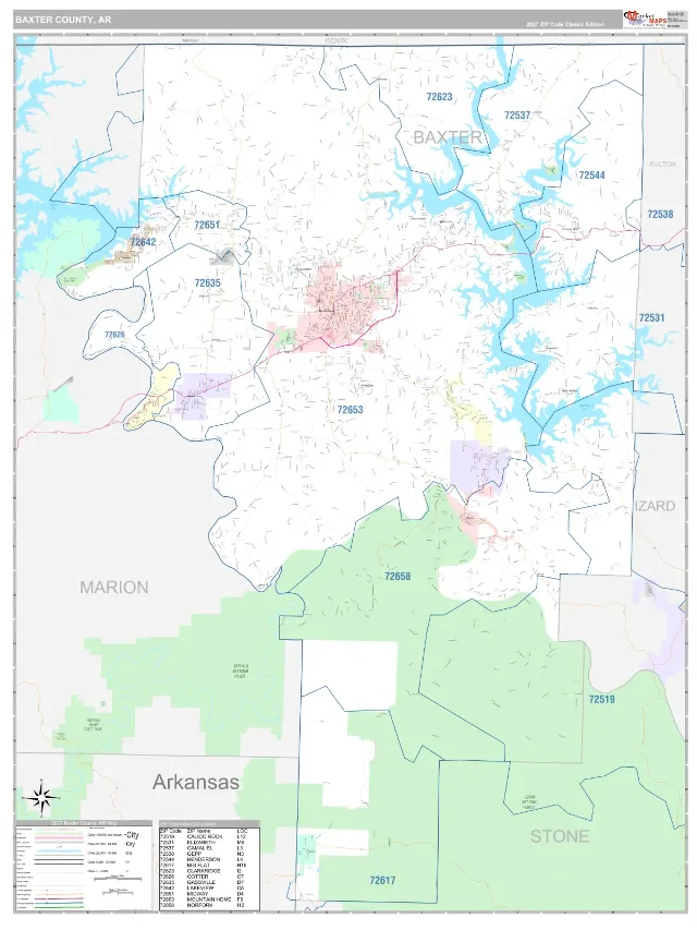 Baxter County, AR ZIP Code Wall Map, Classic style