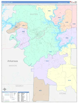 Baxter County, AR ColorCast style ZIP Code wall map