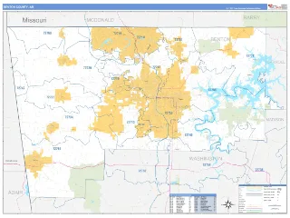 Benton County, AR Business Reference style ZIP Code wall map