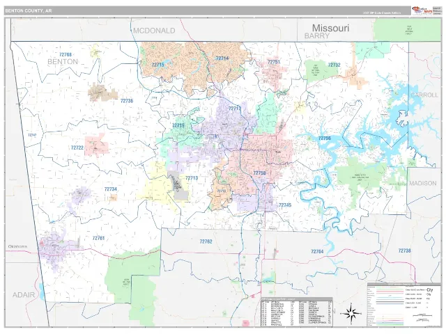 Benton County, AR ZIP Code Wall Map, Classic style