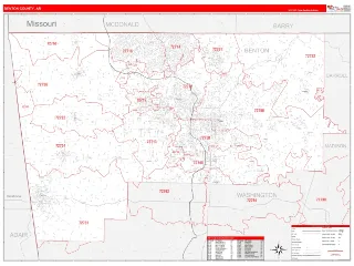 Benton County, AR RedLine style ZIP Code wall map