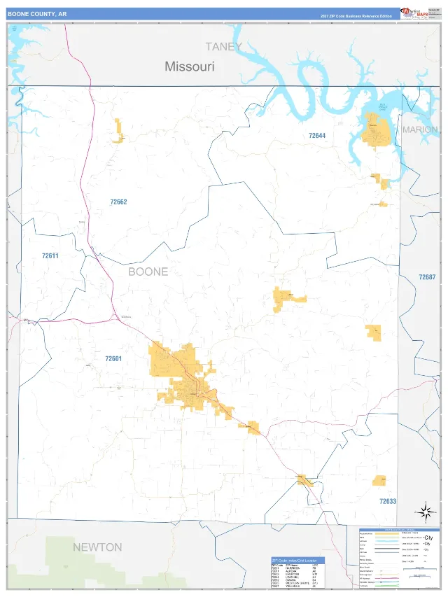Boone County, AR ZIP Code Wall Map, Business Reference style