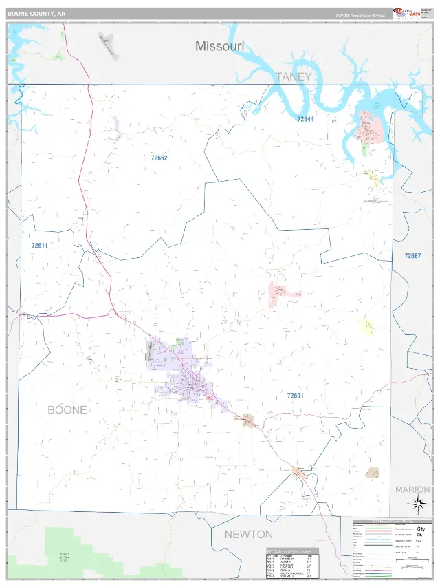Boone County, AR ZIP Code Wall Map, Classic style
