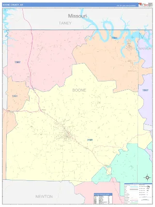 Boone County, AR ColorCast style ZIP Code wall map