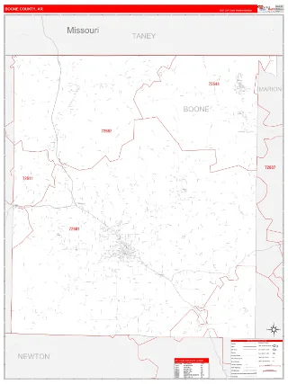 Boone County, AR RedLine style ZIP Code wall map