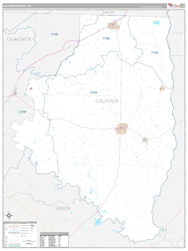 Calhoun County, AR ZIP Code Wall Map, Classic style