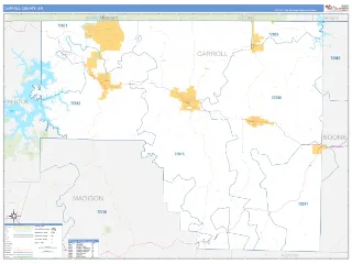 Carroll County, AR Business Reference style ZIP Code wall map