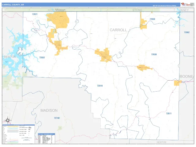 Carroll County, AR ZIP Code Wall Map, Business Reference style