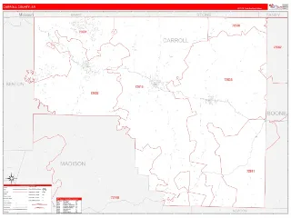 Carroll County, AR RedLine style ZIP Code wall map
