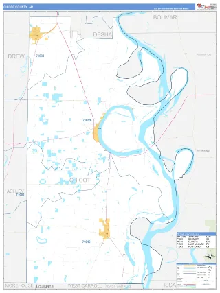 Chicot County, AR Business Reference style ZIP Code wall map