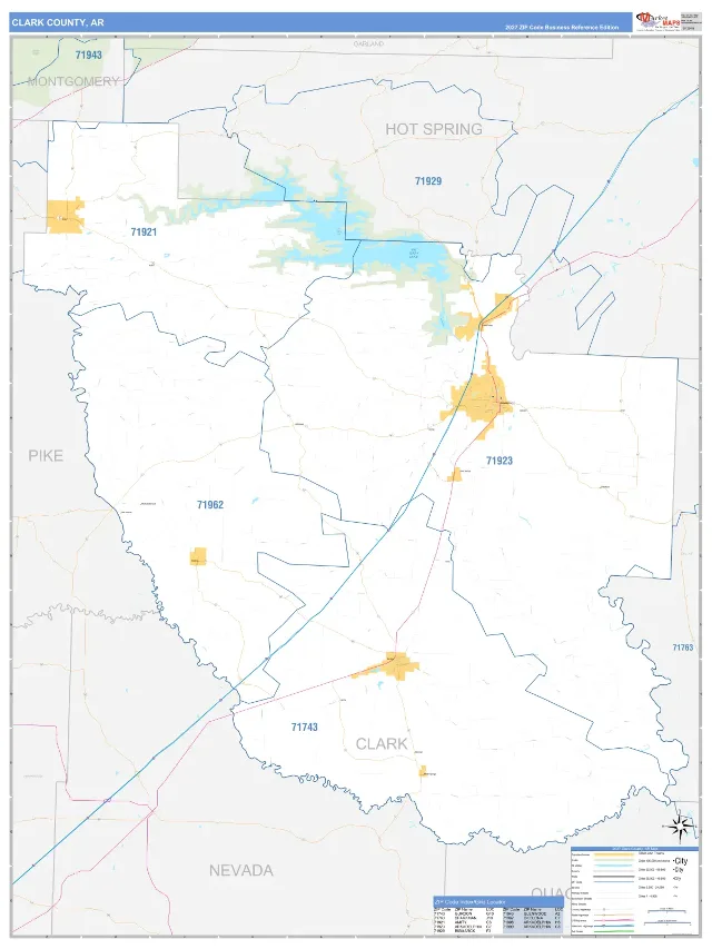Clark County, AR ZIP Code Wall Map, Business Reference style