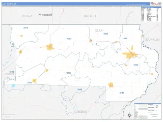Clay County, AR Business Reference style ZIP Code wall map