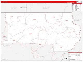 Clay County, AR RedLine style ZIP Code wall map