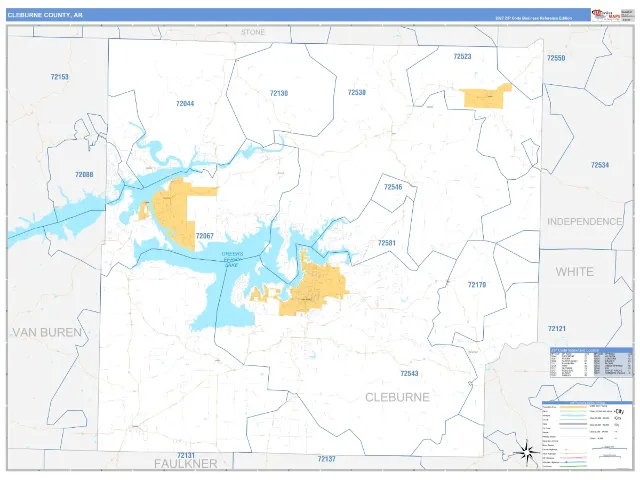 Cleburne County, AR ZIP Code Wall Map, Business Reference style