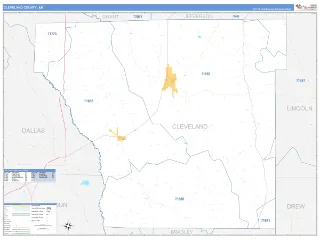 Cleveland County, AR Business Reference style ZIP Code wall map