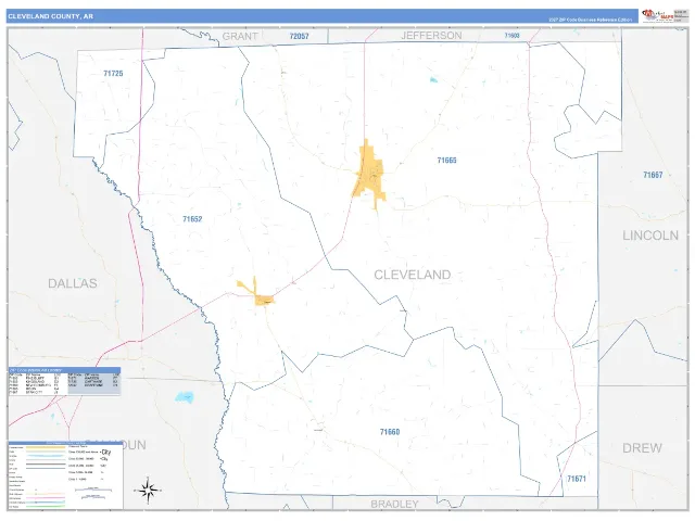 Cleveland County, AR ZIP Code Wall Map, Business Reference style