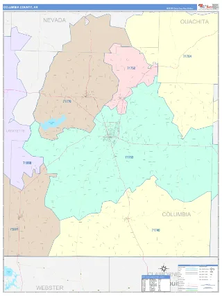 Columbia County, AR ColorCast style ZIP Code wall map