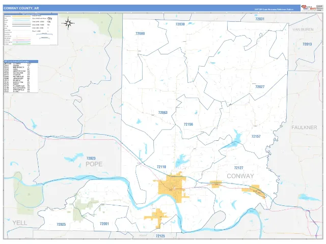 Conway County, AR ZIP Code Wall Map, Business Reference style