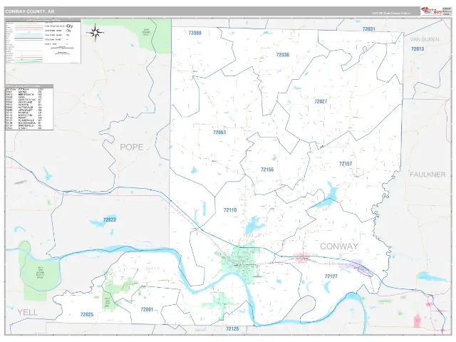 Conway County, AR ZIP Code Wall Map, Classic style