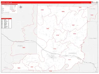 Conway County, AR RedLine style ZIP Code wall map
