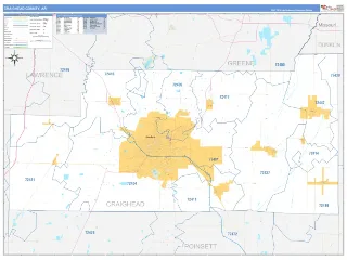 Craighead County, AR Business Reference style ZIP Code wall map