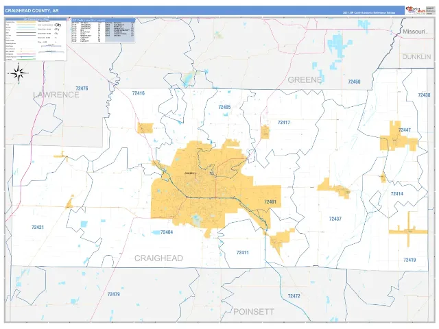 Craighead County, AR ZIP Code Wall Map, Business Reference style