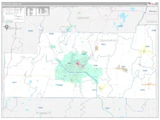 Craighead County, AR Classic style ZIP Code wall map