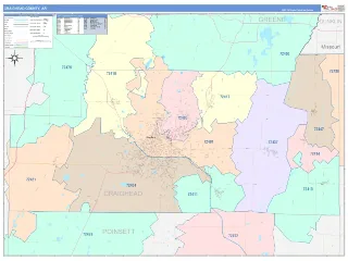 Craighead County, AR ColorCast style ZIP Code wall map