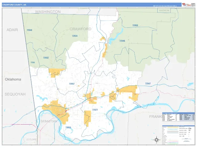Crawford County, AR ZIP Code Wall Map, Business Reference style