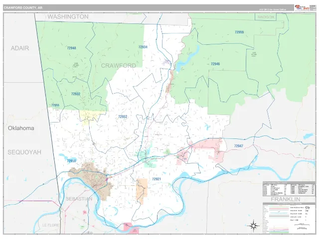Crawford County, AR ZIP Code Wall Map, Classic style