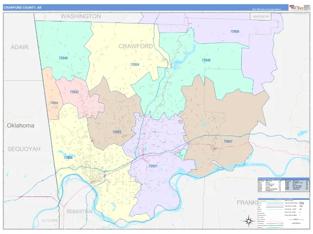 Crawford County, AR ZIP Code Wall Map, ColorCast style