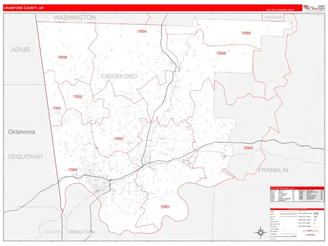 Crawford County, AR ZIP Code Wall Map, RedLine style
