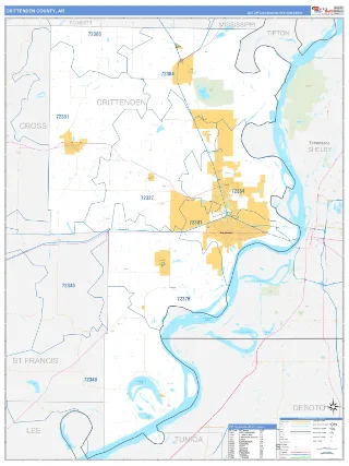 Crittenden County, AR Business Reference style ZIP Code wall map