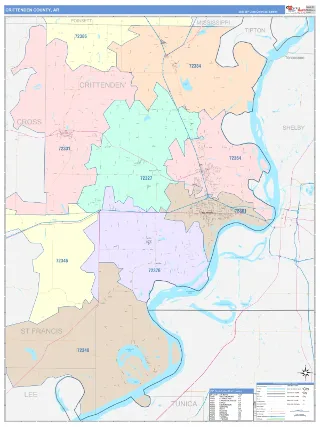 Crittenden County, AR ColorCast style ZIP Code wall map